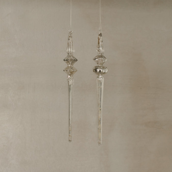Glass Icicle Ornaments - Set of Two