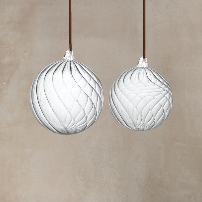 Clear ornaments with swirls.