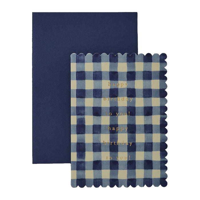 Greeting Card - Navy Blue Gingham Birthday