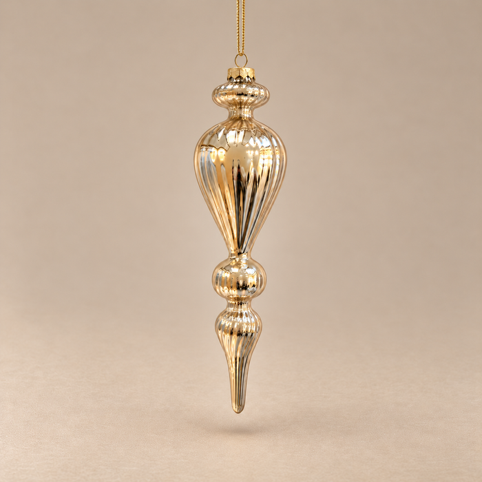 Soft Gold Glass Drop Spindle Ornament