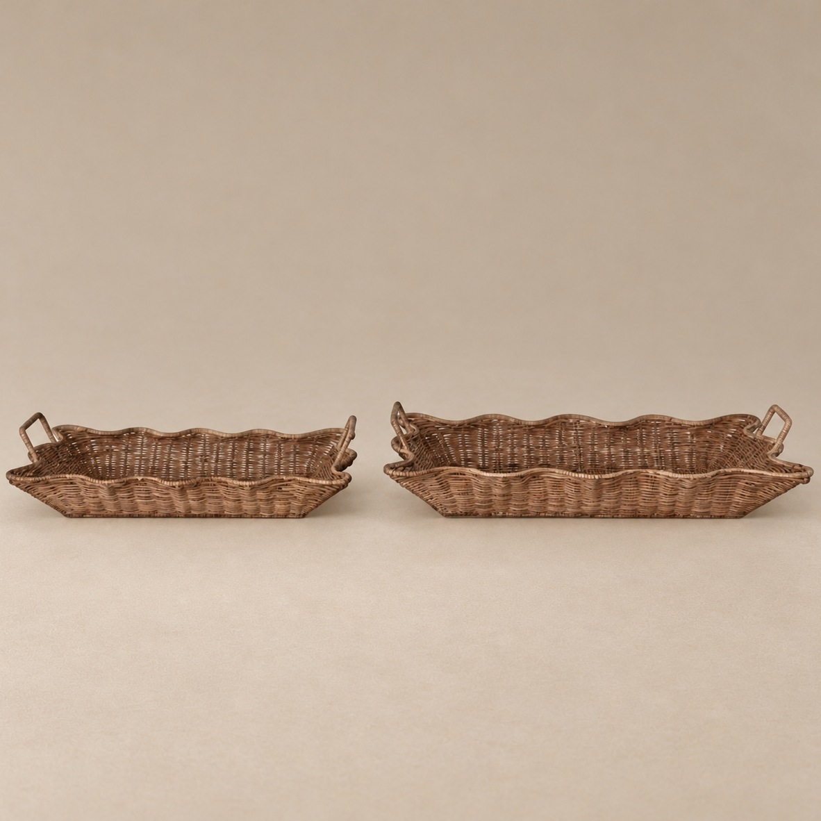 Birdie Scalloped Rattan Trays