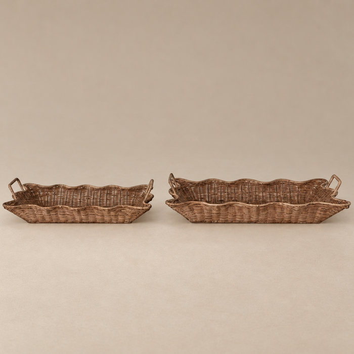 Birdie Scalloped Rattan Trays