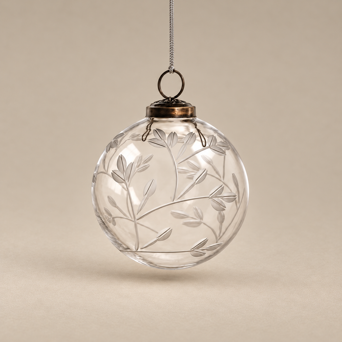 Ivy Etched Glass Ornament