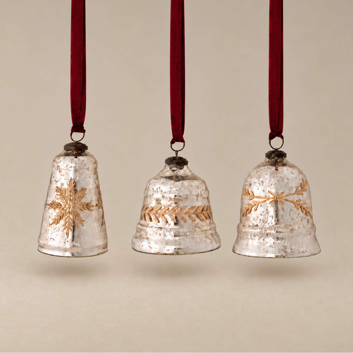 Ember Etched Mercury Glass Bells