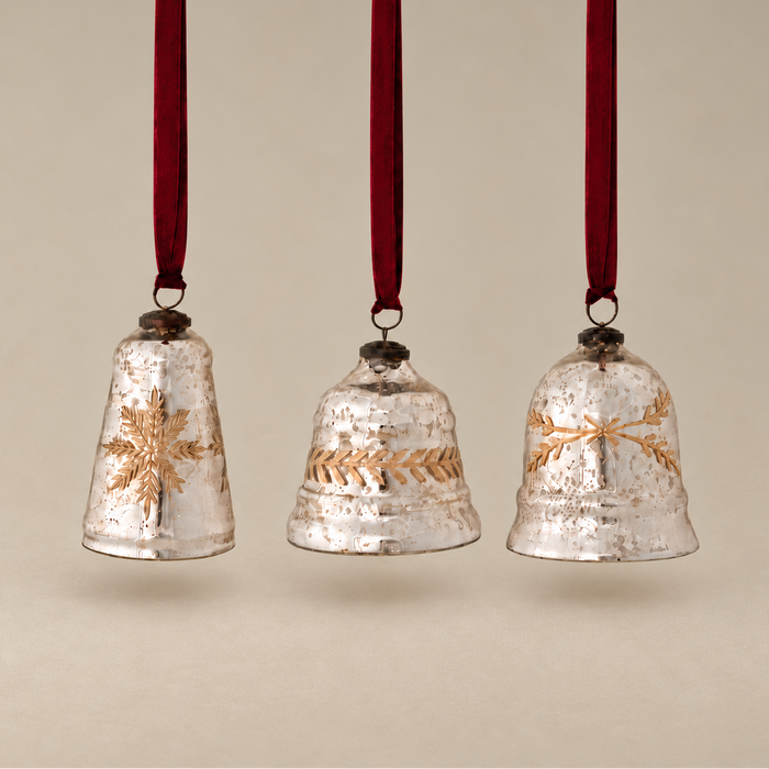 Ember Etched Mercury Glass Bells