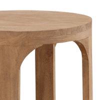 Wooden side table with a round top on a white background