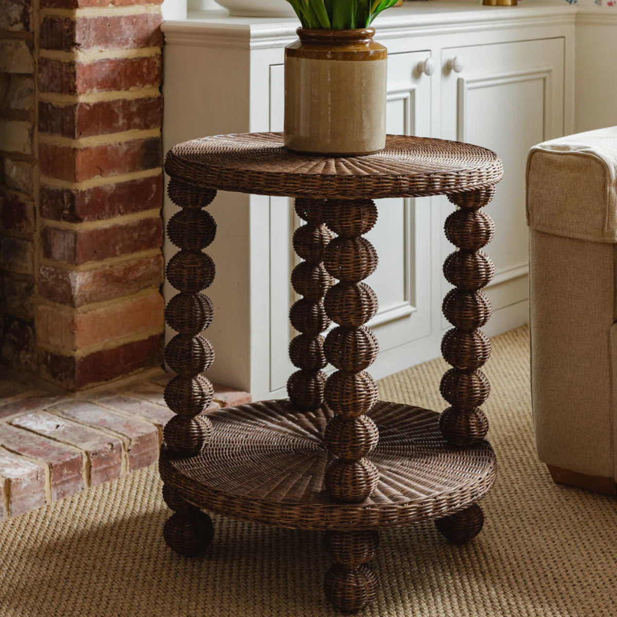 Bobbin Side Table - Round Teak