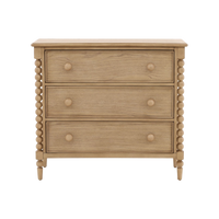 Wooden dresser with three drawers on a white background