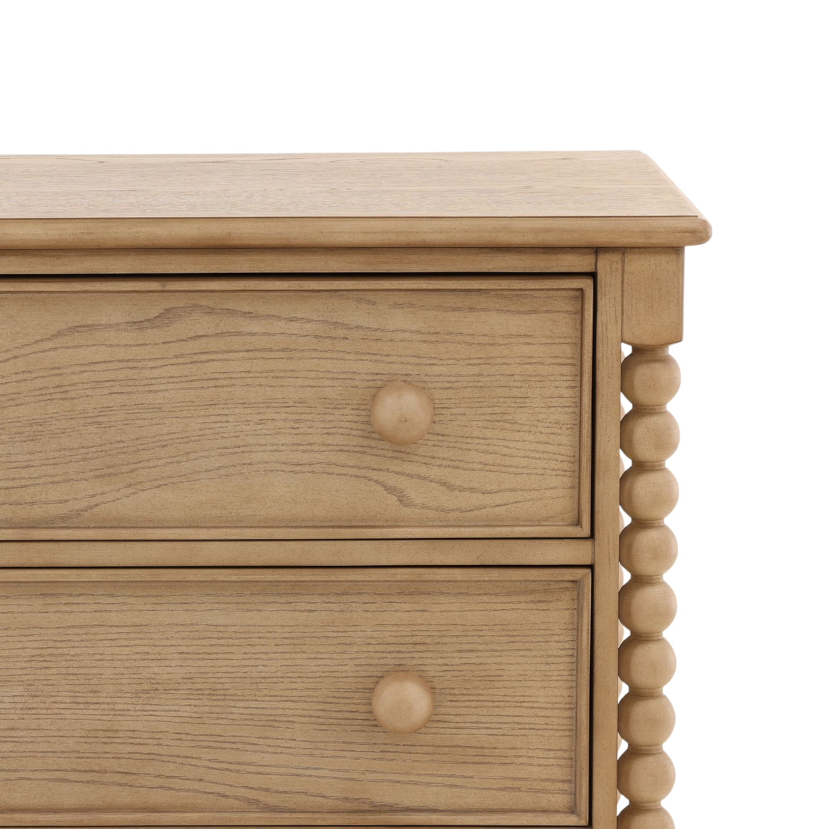 Wooden drawer unit with two drawers on a white background