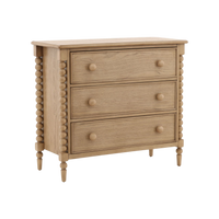 Wooden dresser with three drawers on a white background
