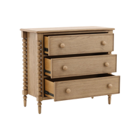 Wooden dresser with three drawers on a white background