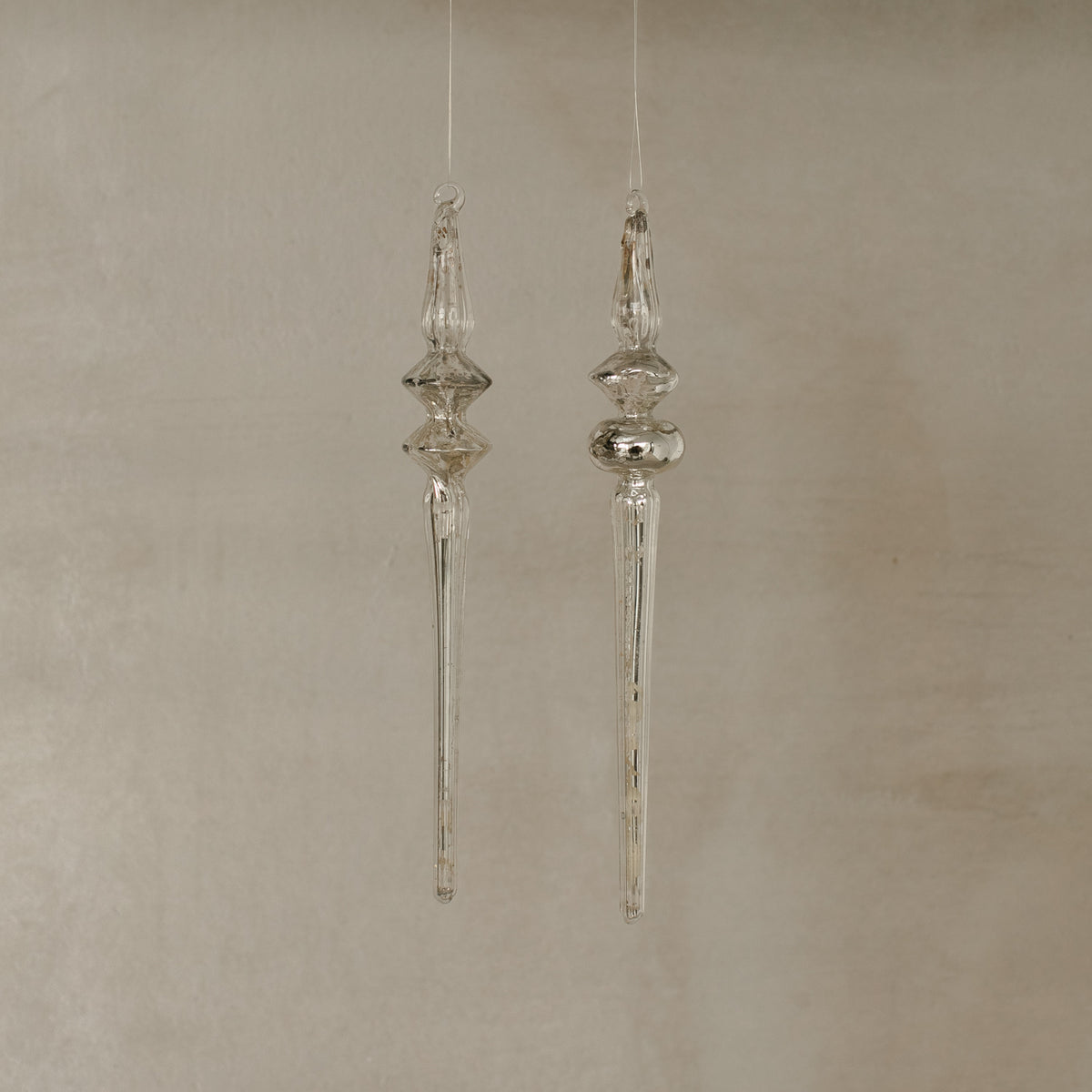 Glass Icicle Ornaments - Set of Two