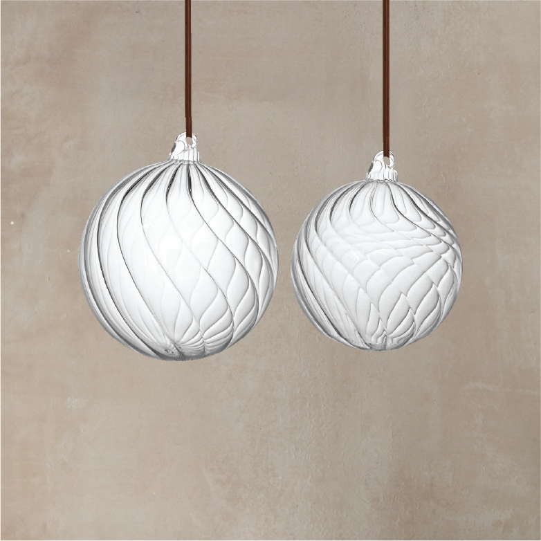 Clear ornaments with swirls.