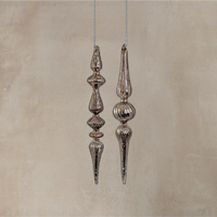 Silver Spindle Glass Ornament - Set of Two